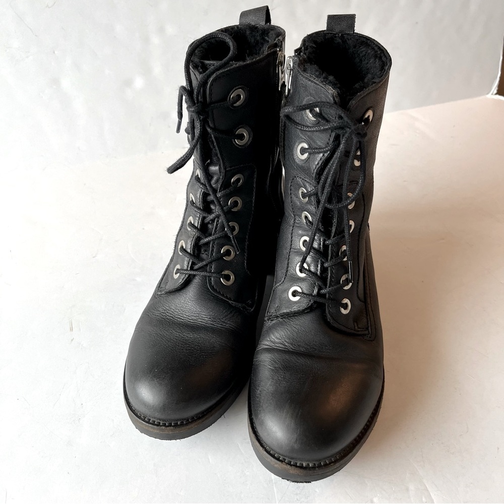 Below Zero Black Leather Combat Boots Size 40